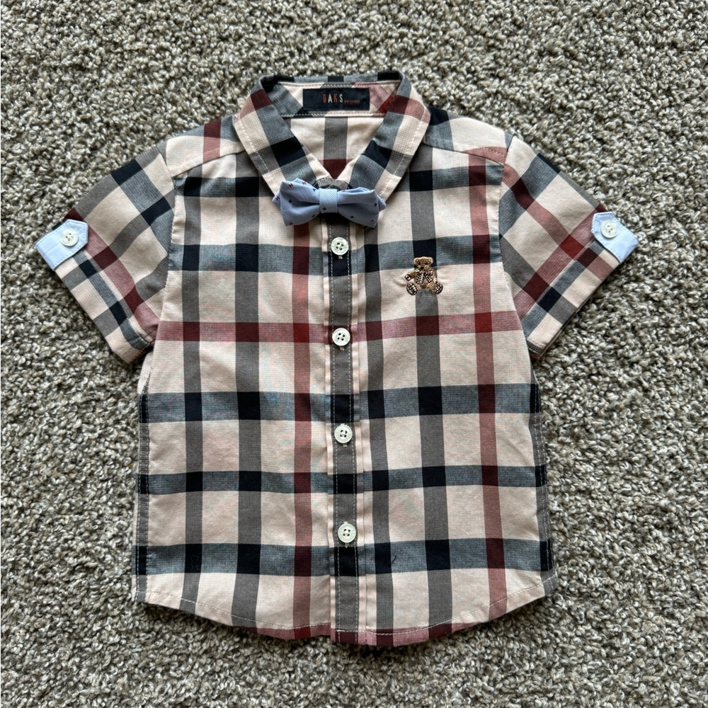 EUC DAKS CHECKERED SHIRT WITH A BOW TIE